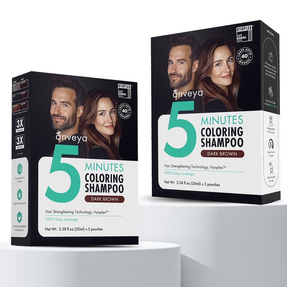 Anveya 5-Minutes Coloring Shampoo Dark Brown (Pack Of 2), 200ml