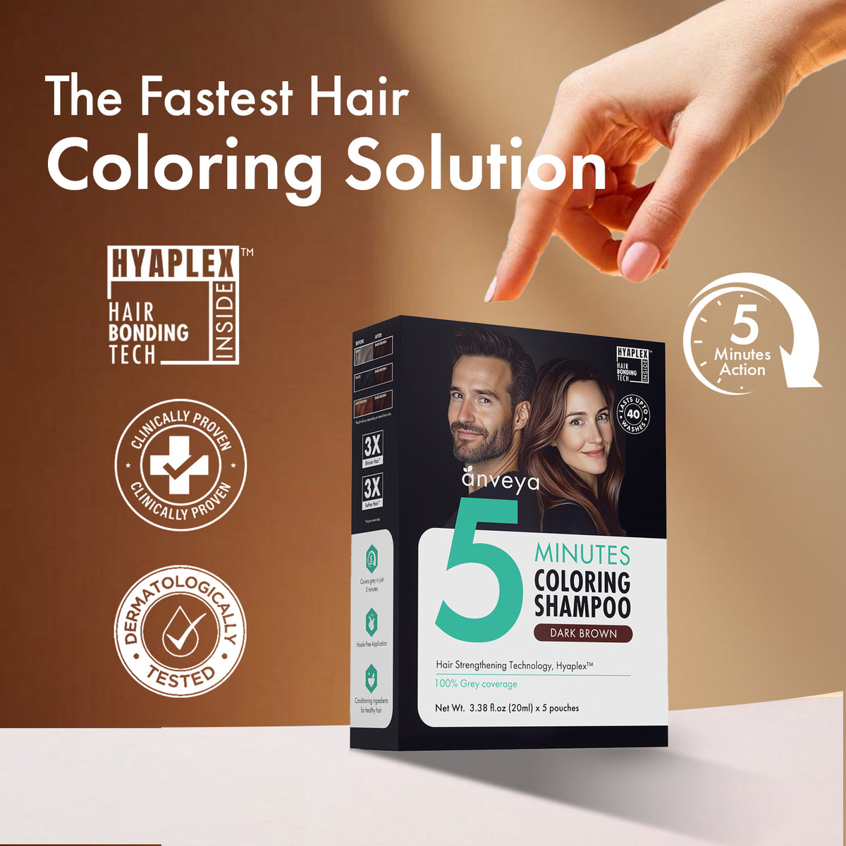 Anveya 5-Minutes Coloring Shampoo Dark Brown (Pack Of 2), 200ml