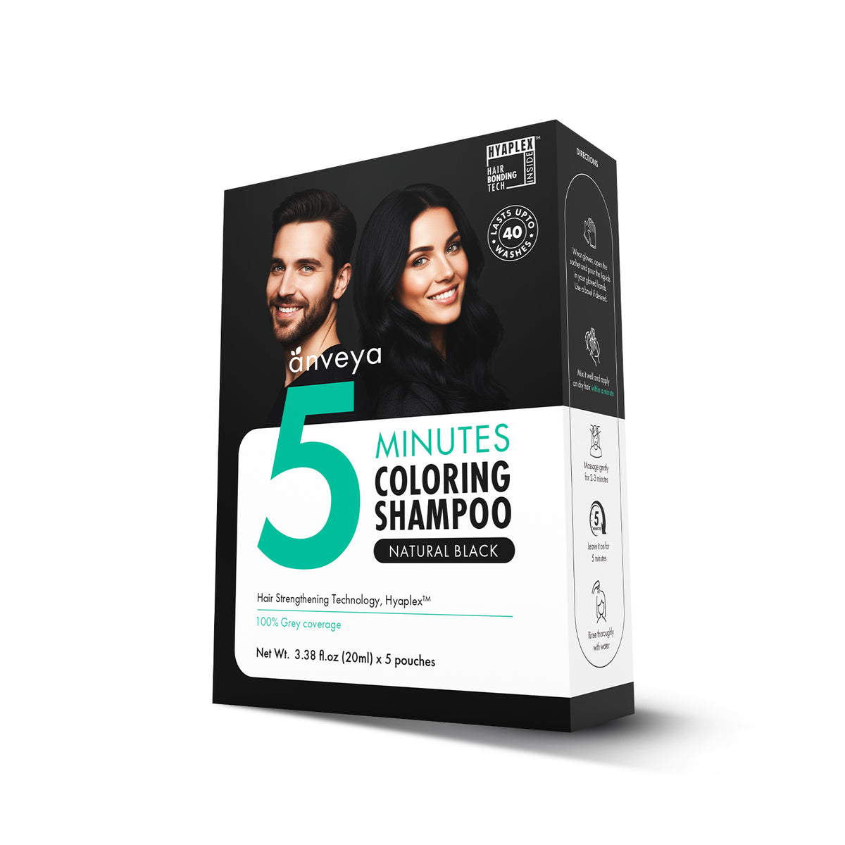Anveya 5-Minutes Coloring Shampoo Natural Black (Pack Of 2), 200ml