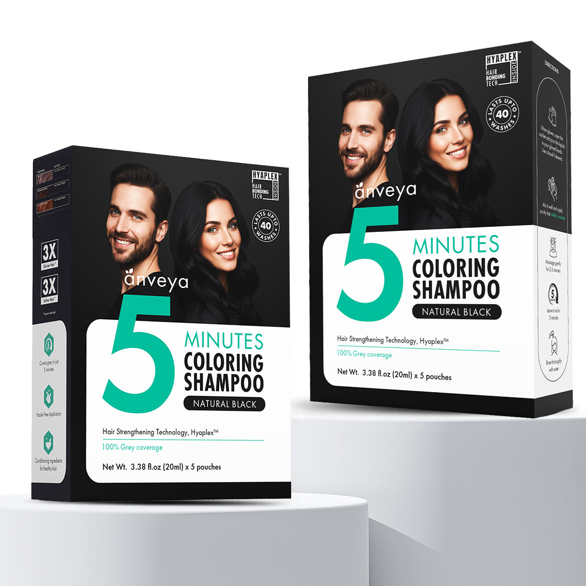 Anveya 5-Minutes Coloring Shampoo Natural Black (Pack Of 2), 200ml