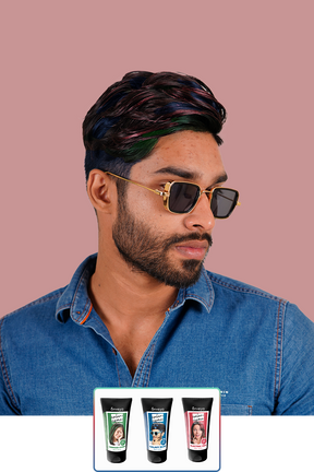 Anveya Electric Red + Mermaid Green + Galaxy Blue | Look#70 - Temporary Hair Color