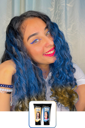 Mumbai Colors: Euphoria Blue + Champagne Gold - Temporary 1-Day 1-Wash Hair Color Makeup