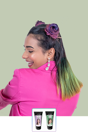 Anveya Mermaid Green + Plush Purple | Look#64 - Temporary Hair Color